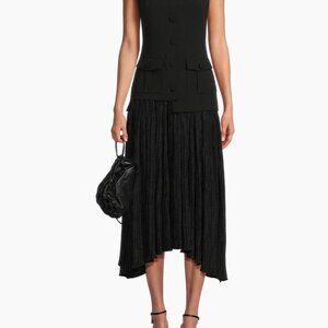 BLACK HALO Vianey Metallic-Knit Sleeveless Combo Midi-Dress